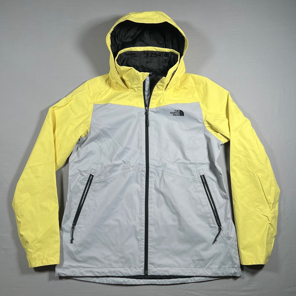 The North Face Womens Resolve Plus Rain Jacket Dryvent Yellow Gray Hooded Large